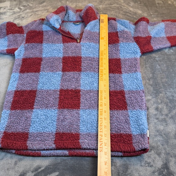 Eddie Bauer Plaid Sherpa Fleece Pullover 1/4 Zip Sweatshirt Cozy Womens Small - Picture 9 of 11